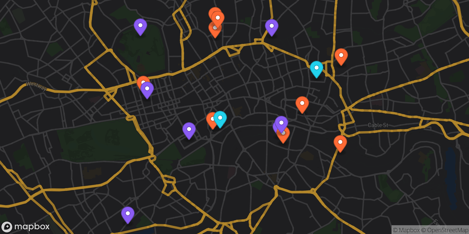 Map showing 18 locations