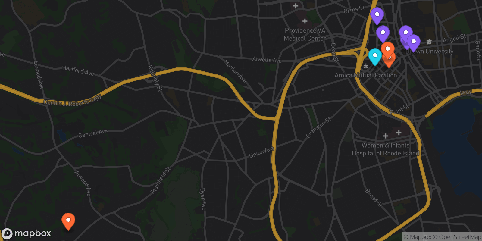 Map showing 9 locations