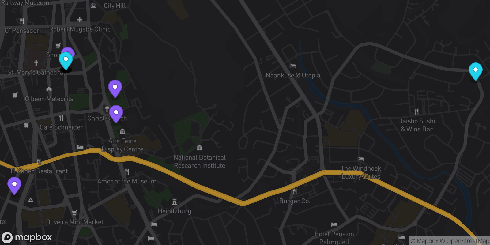 Map showing 19 locations