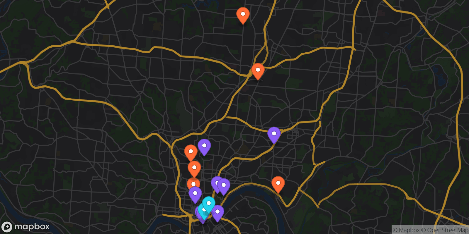 Map showing 17 locations