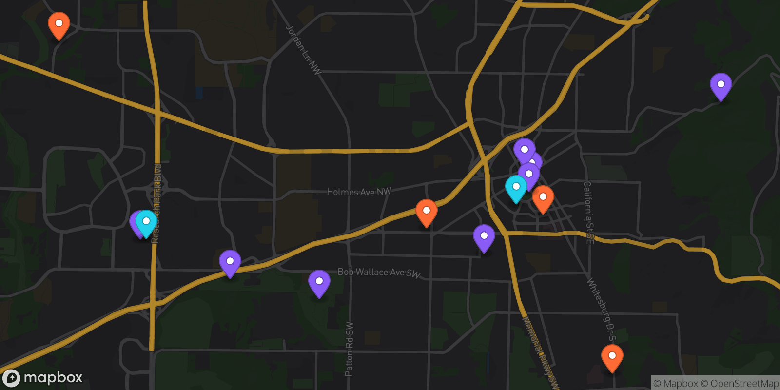 Map showing 14 locations