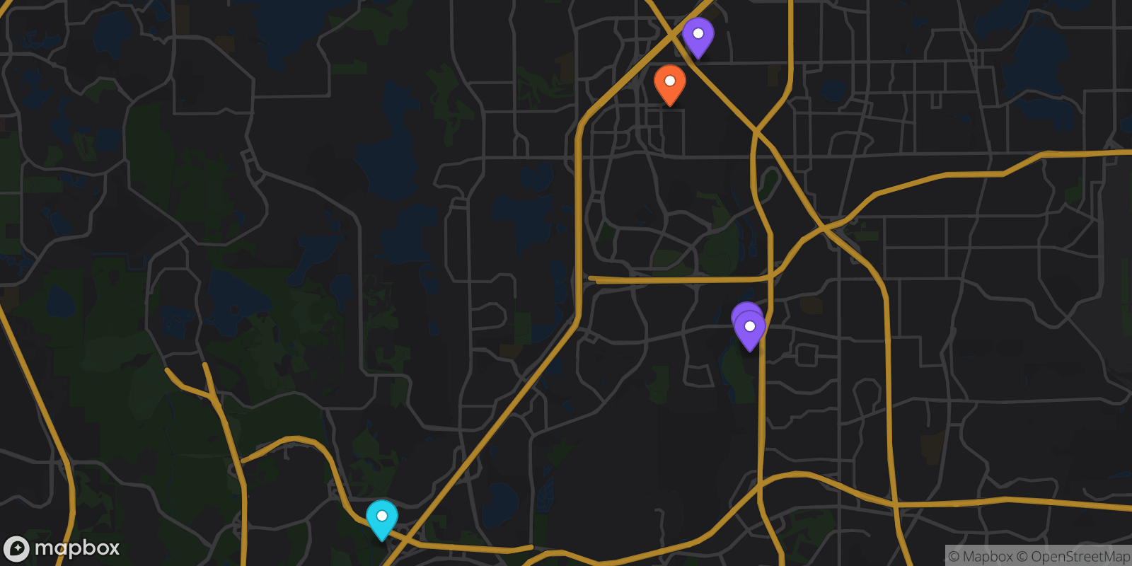Map showing 5 locations