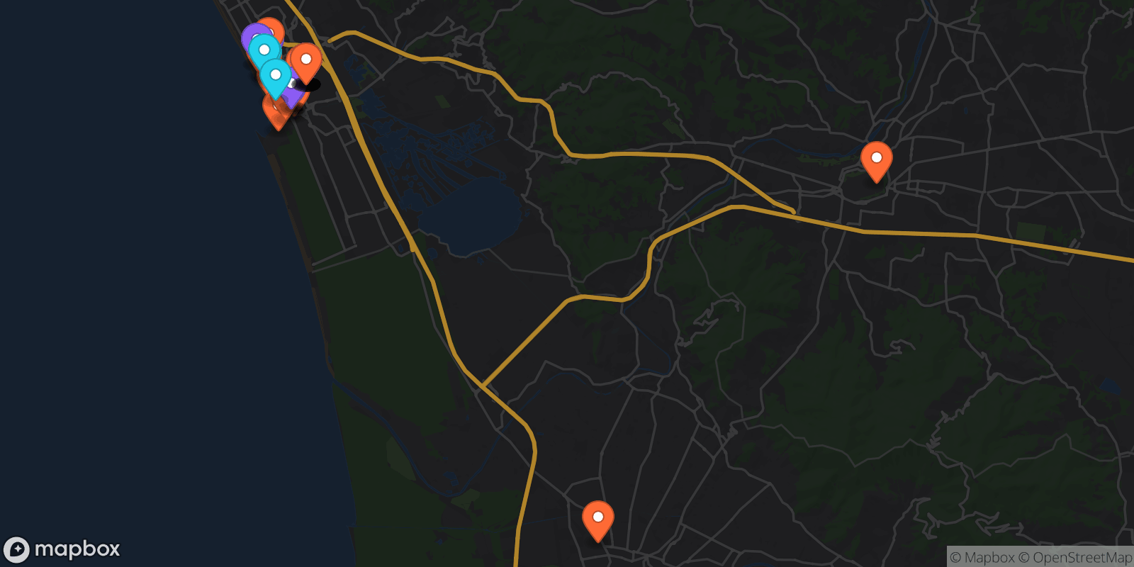 Map showing 44 locations