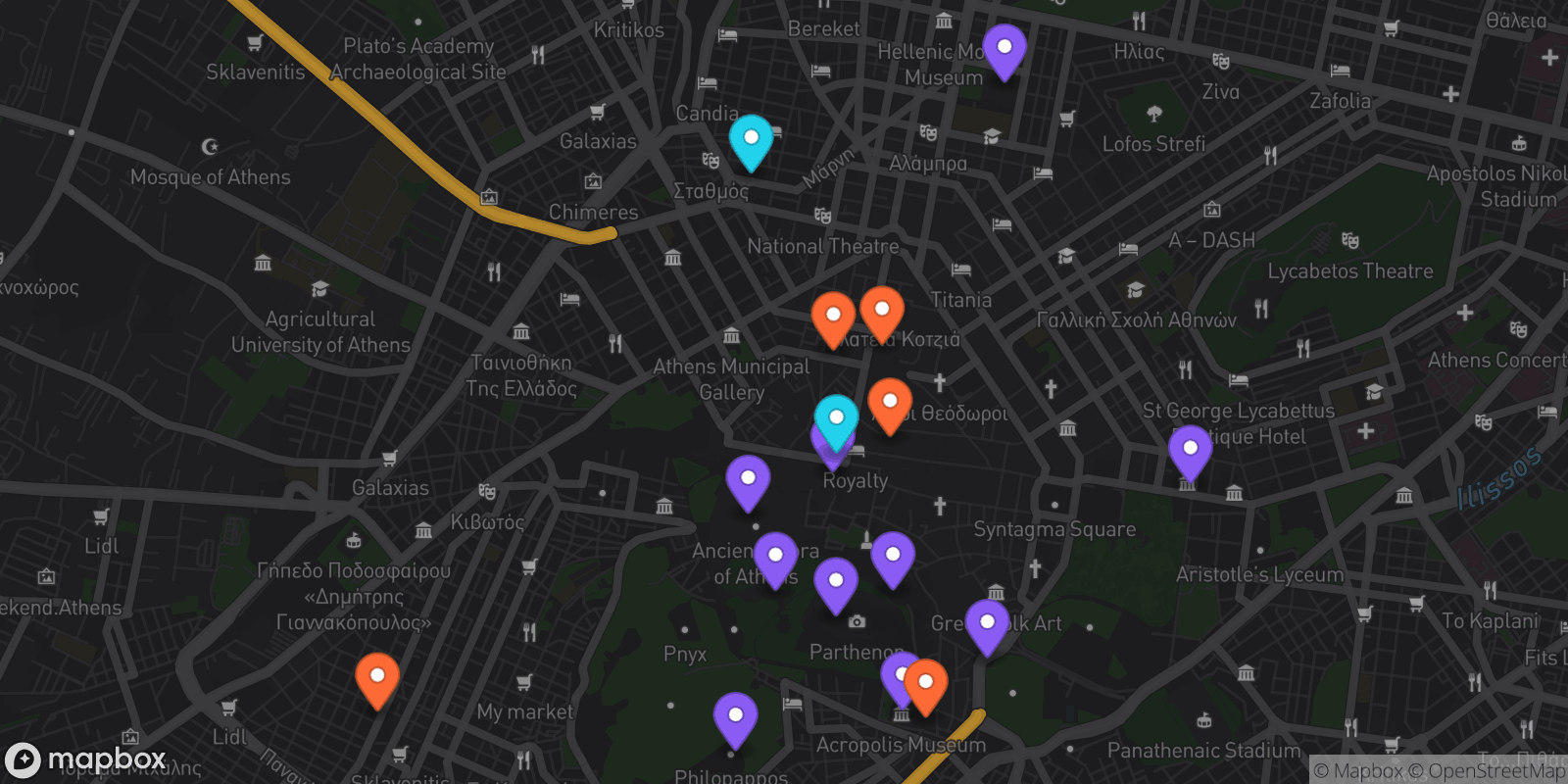 Map showing 17 locations