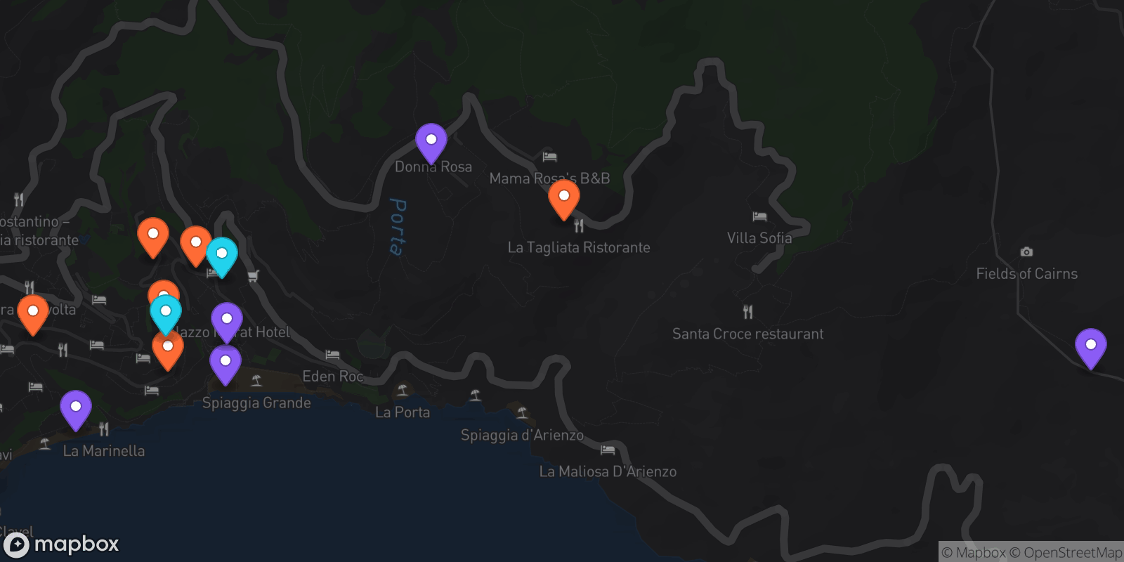 Map showing 13 locations
