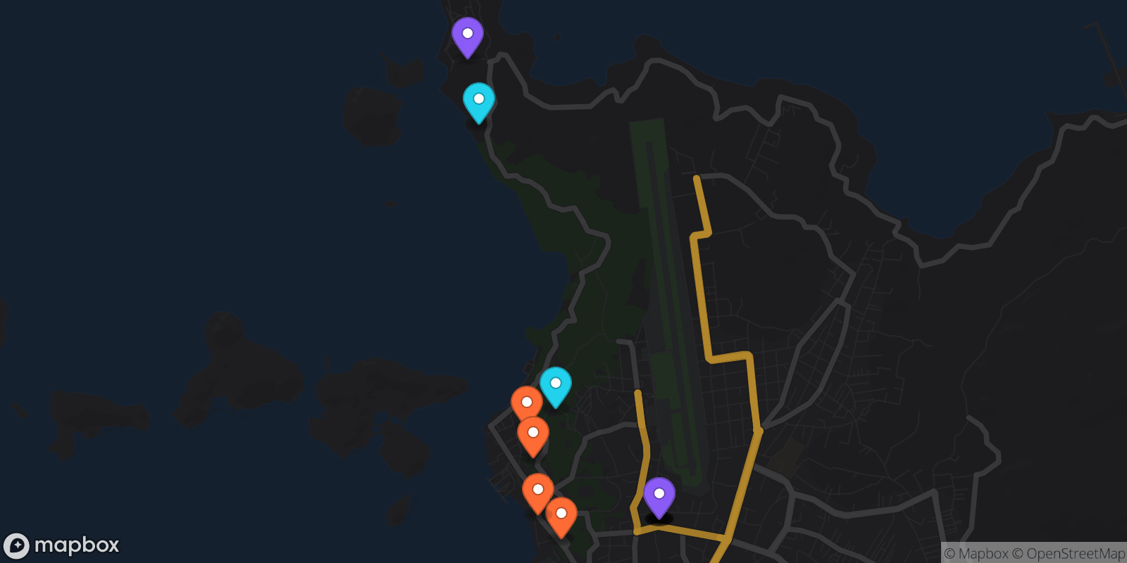 Map showing 14 locations