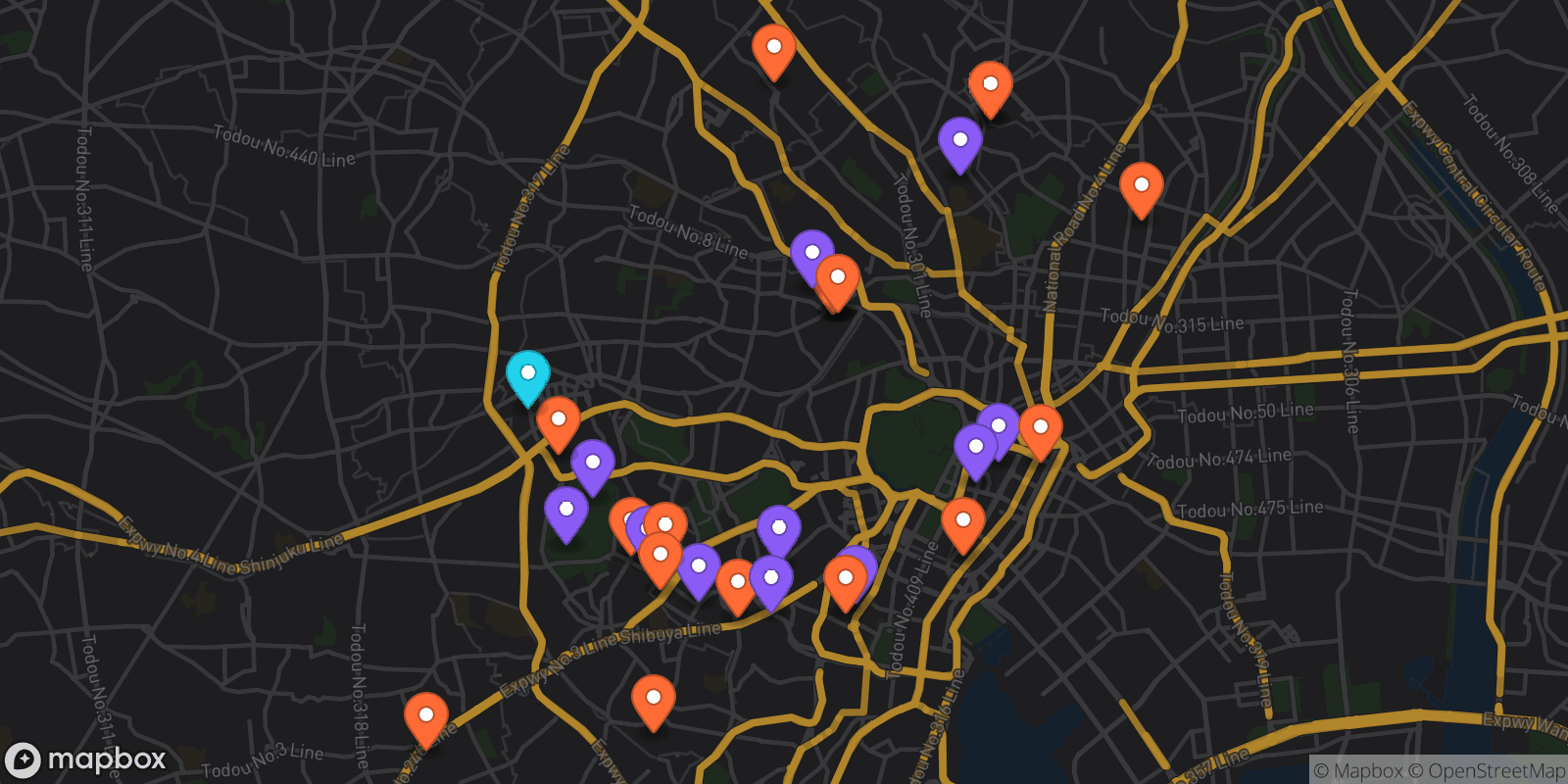 Map showing 30 locations