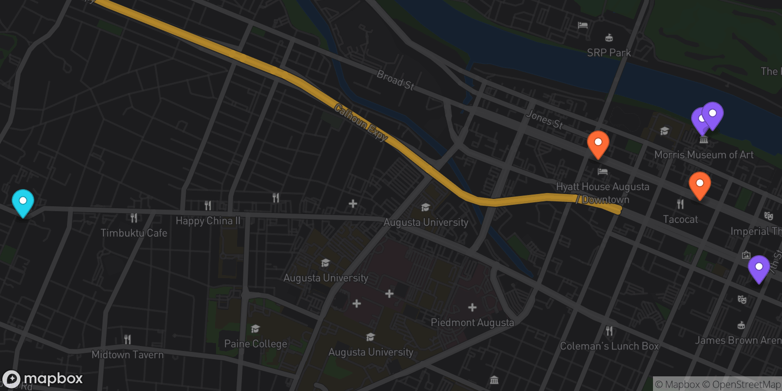 Map showing 6 locations