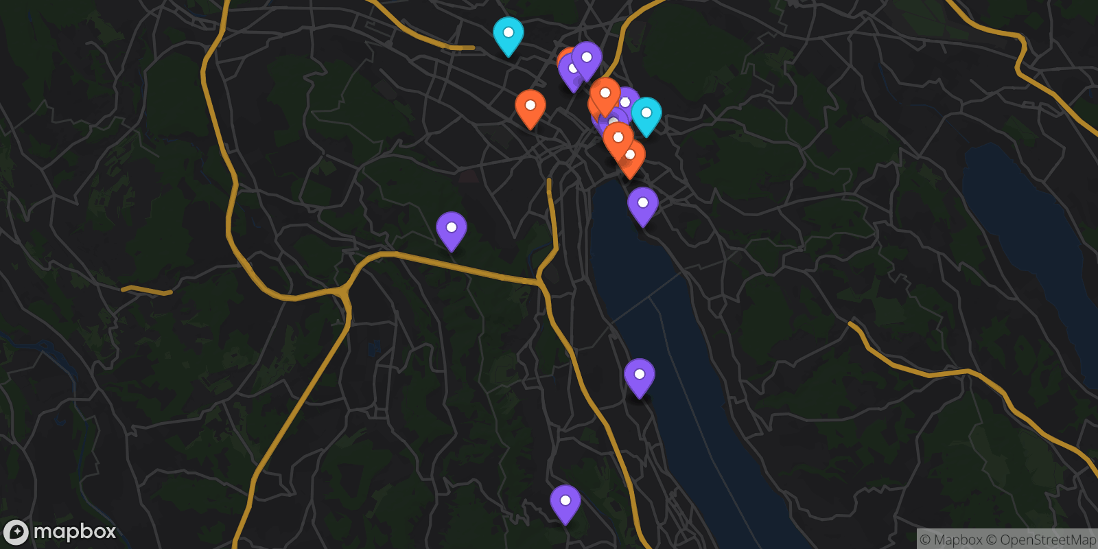 Map showing 21 locations