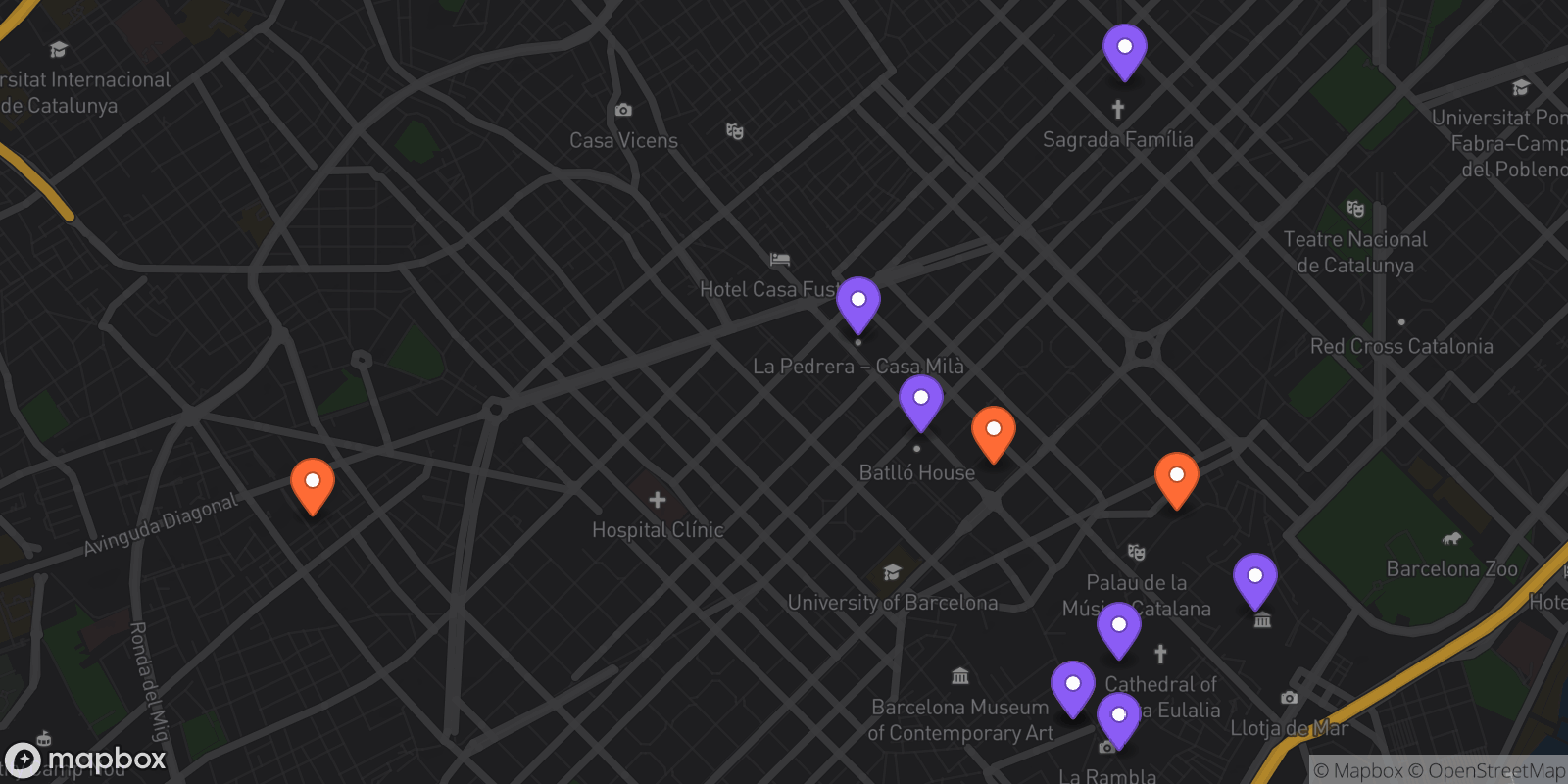 Map showing 11 locations