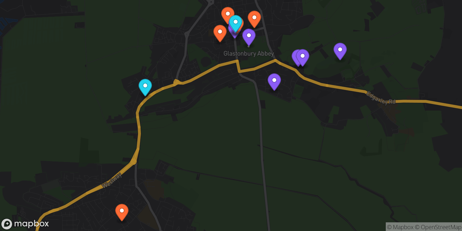 Map showing 15 locations