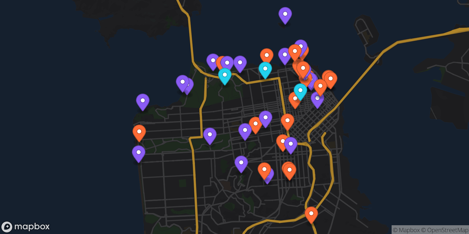 Map showing 45 locations
