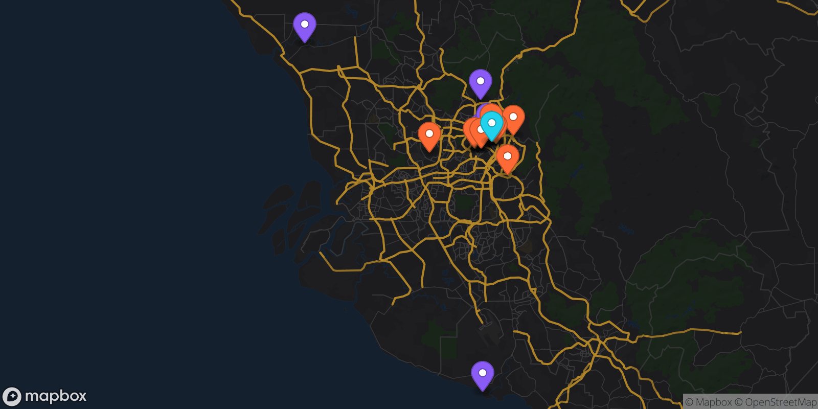 Map showing 25 locations