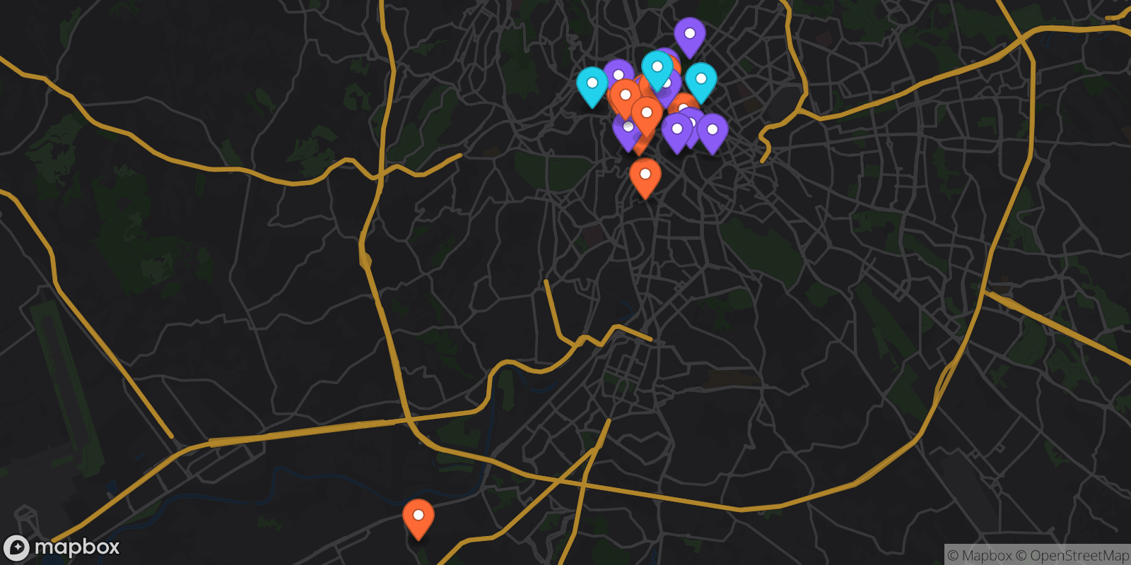 Map showing 23 locations