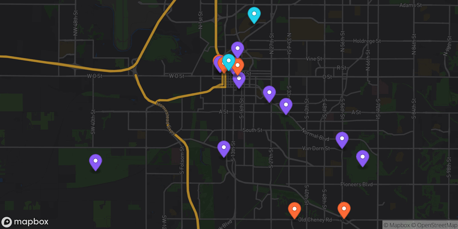 Map showing 18 locations