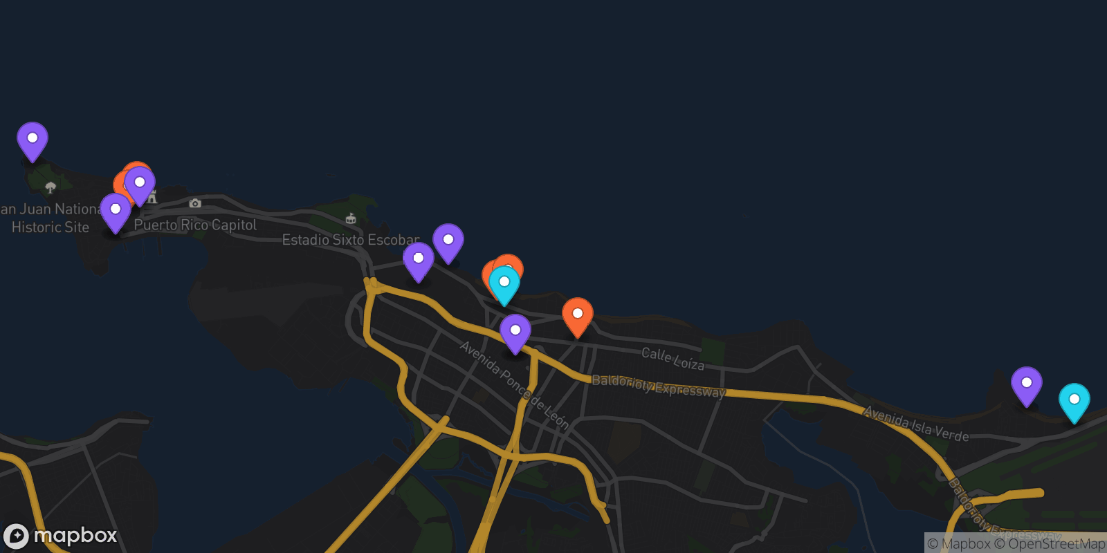Map showing 16 locations