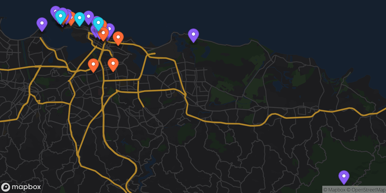 Map showing 31 locations