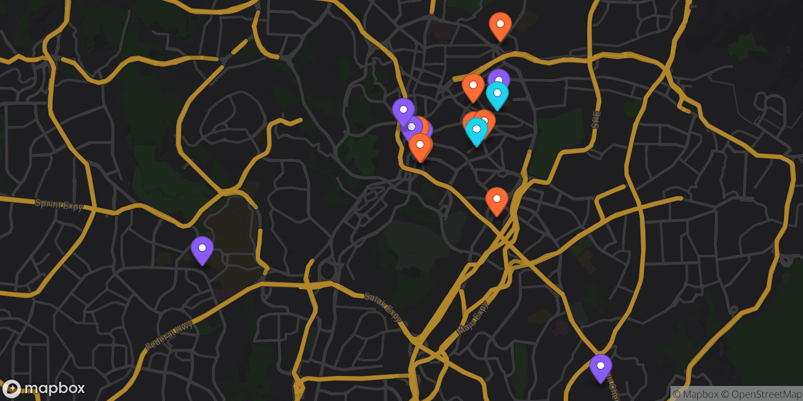 Map showing 16 locations