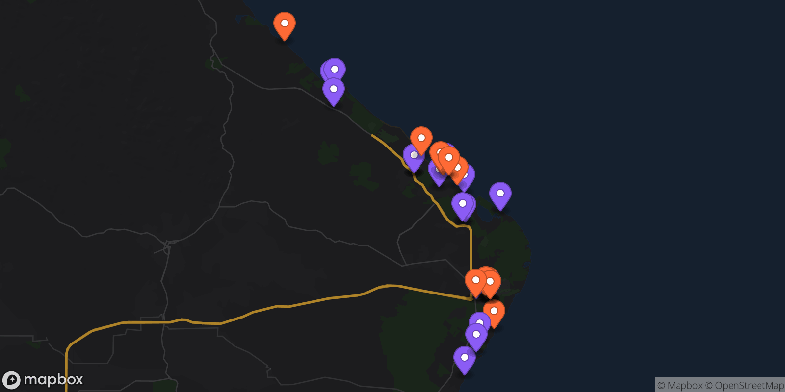 Map showing 33 locations