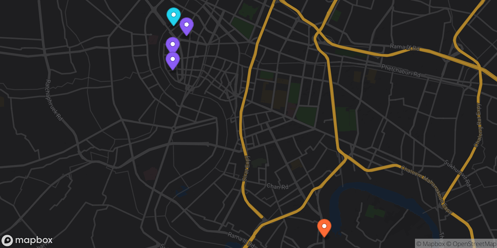 Map showing 5 locations