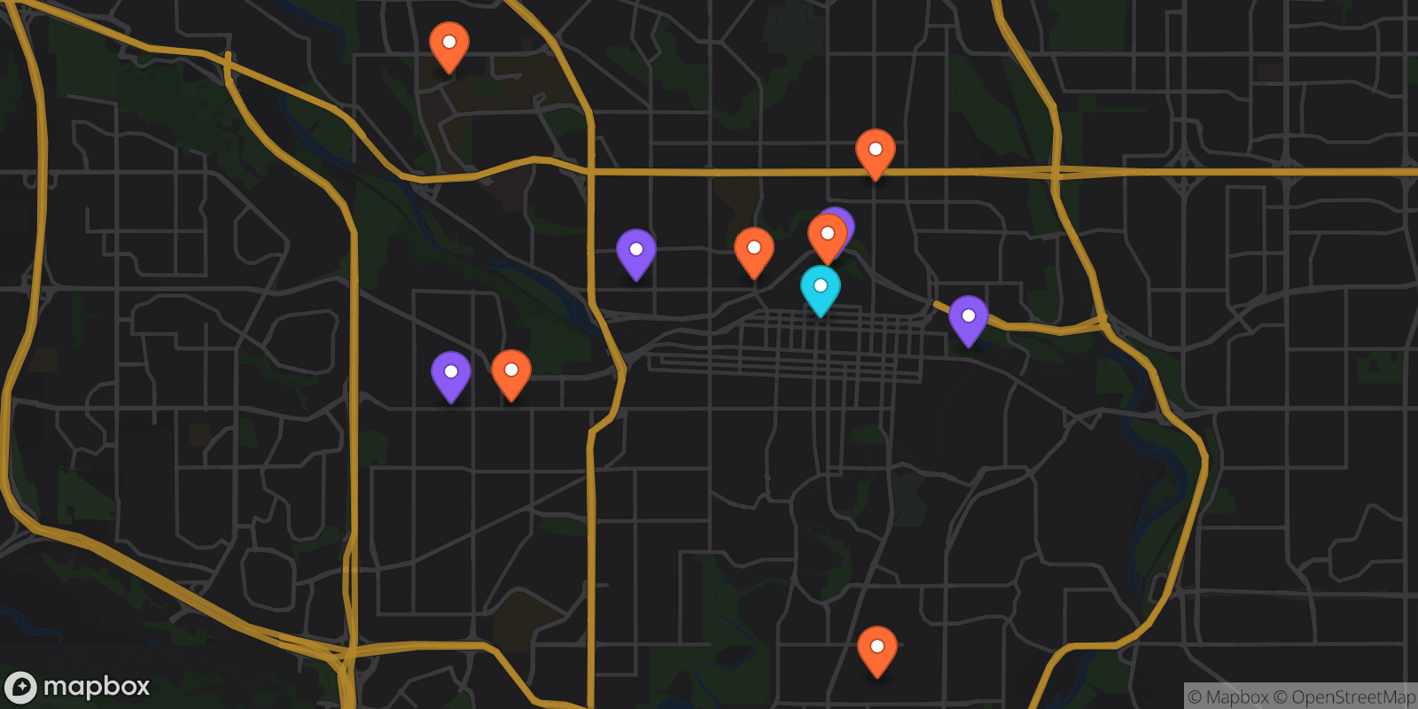 Map showing 11 locations