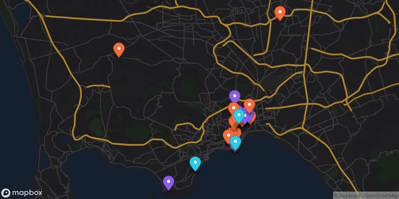 Map showing 27 locations