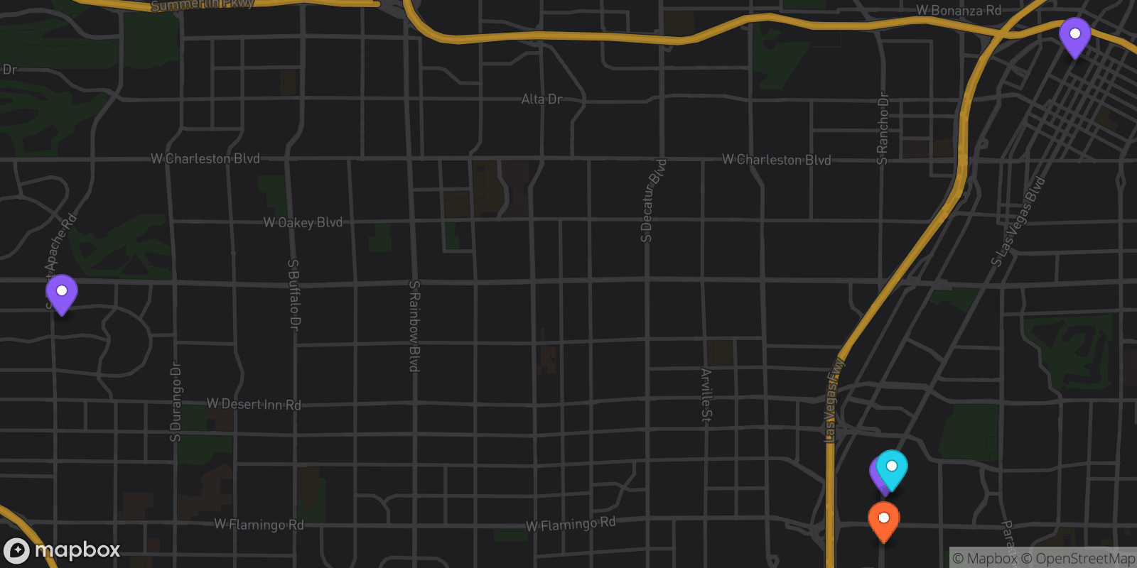 Map showing 5 locations