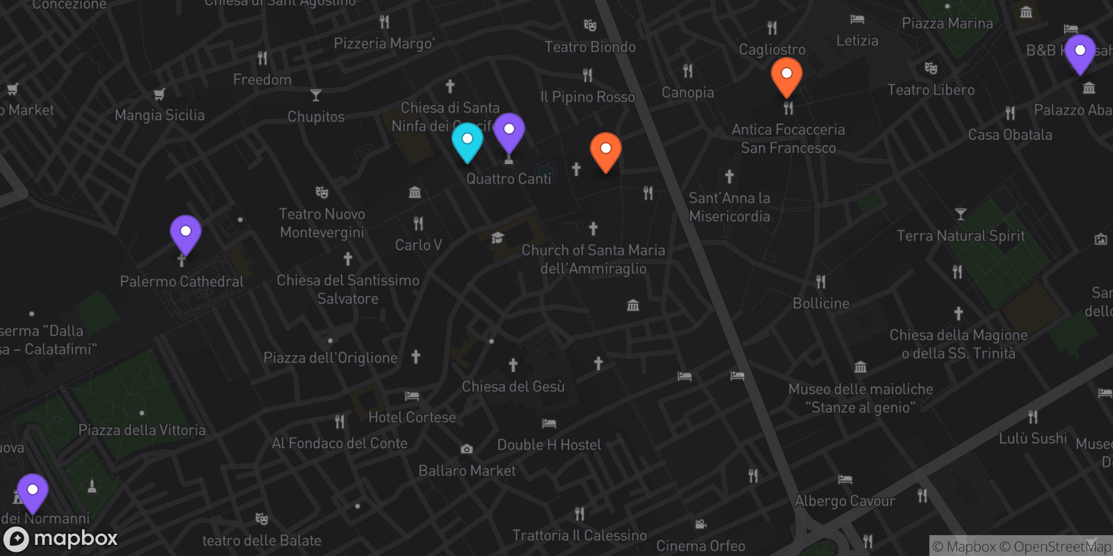 Map showing 7 locations