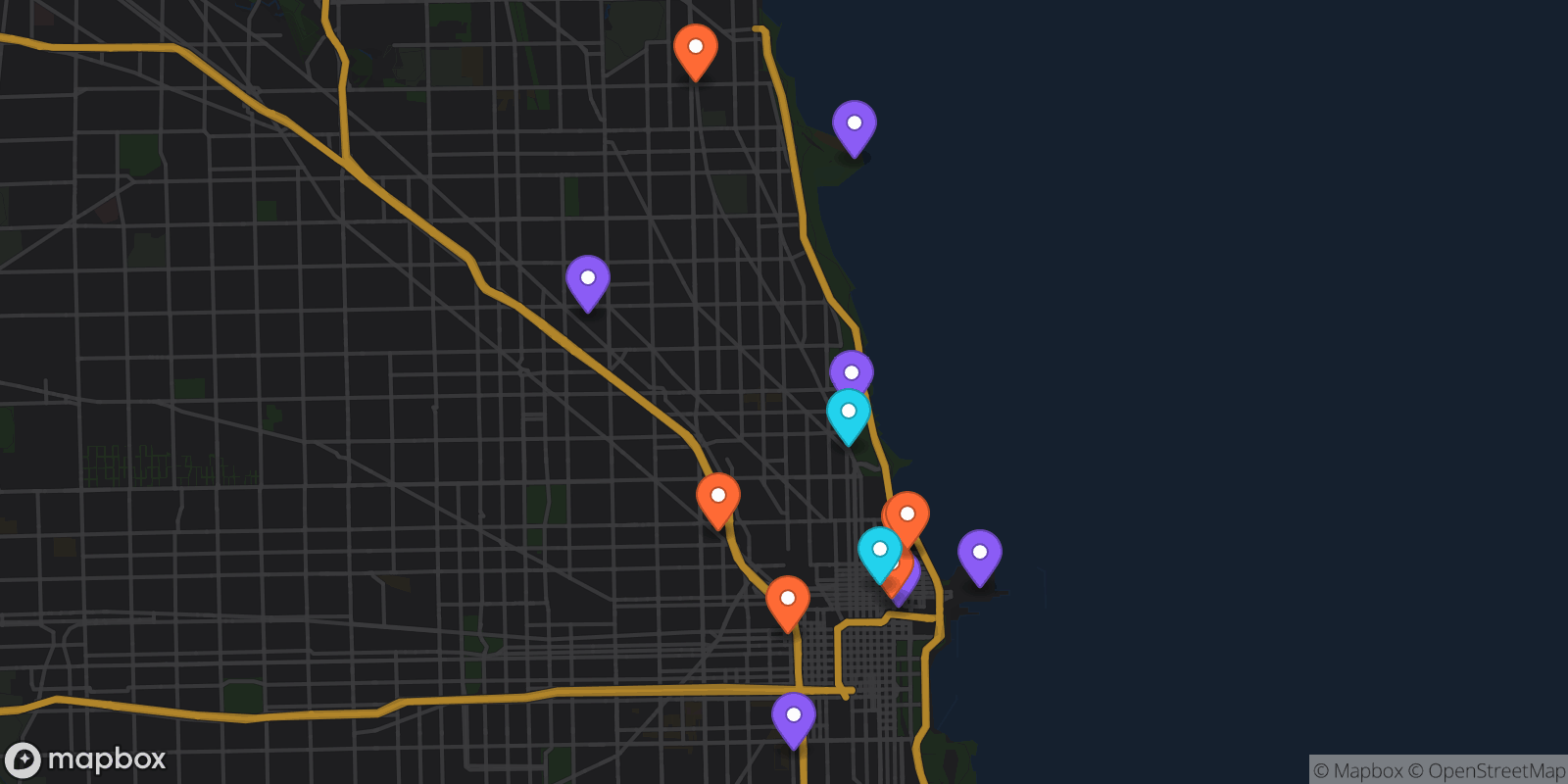 Map showing 14 locations