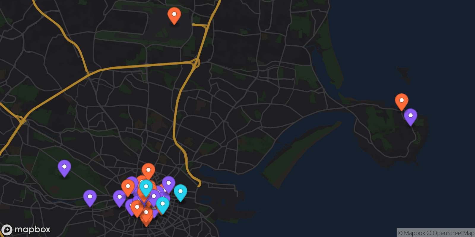 Map showing 38 locations