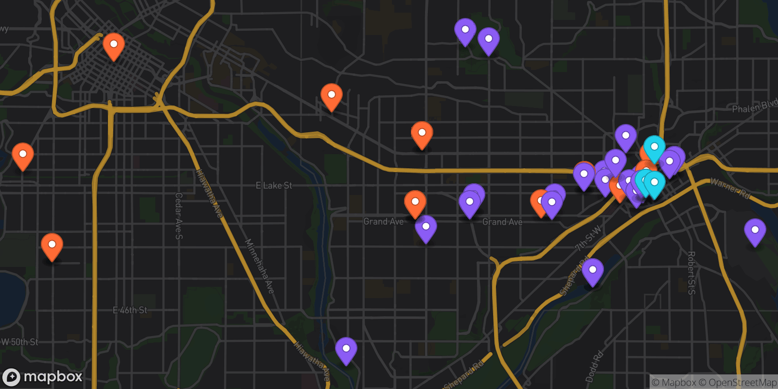 Map showing 52 locations