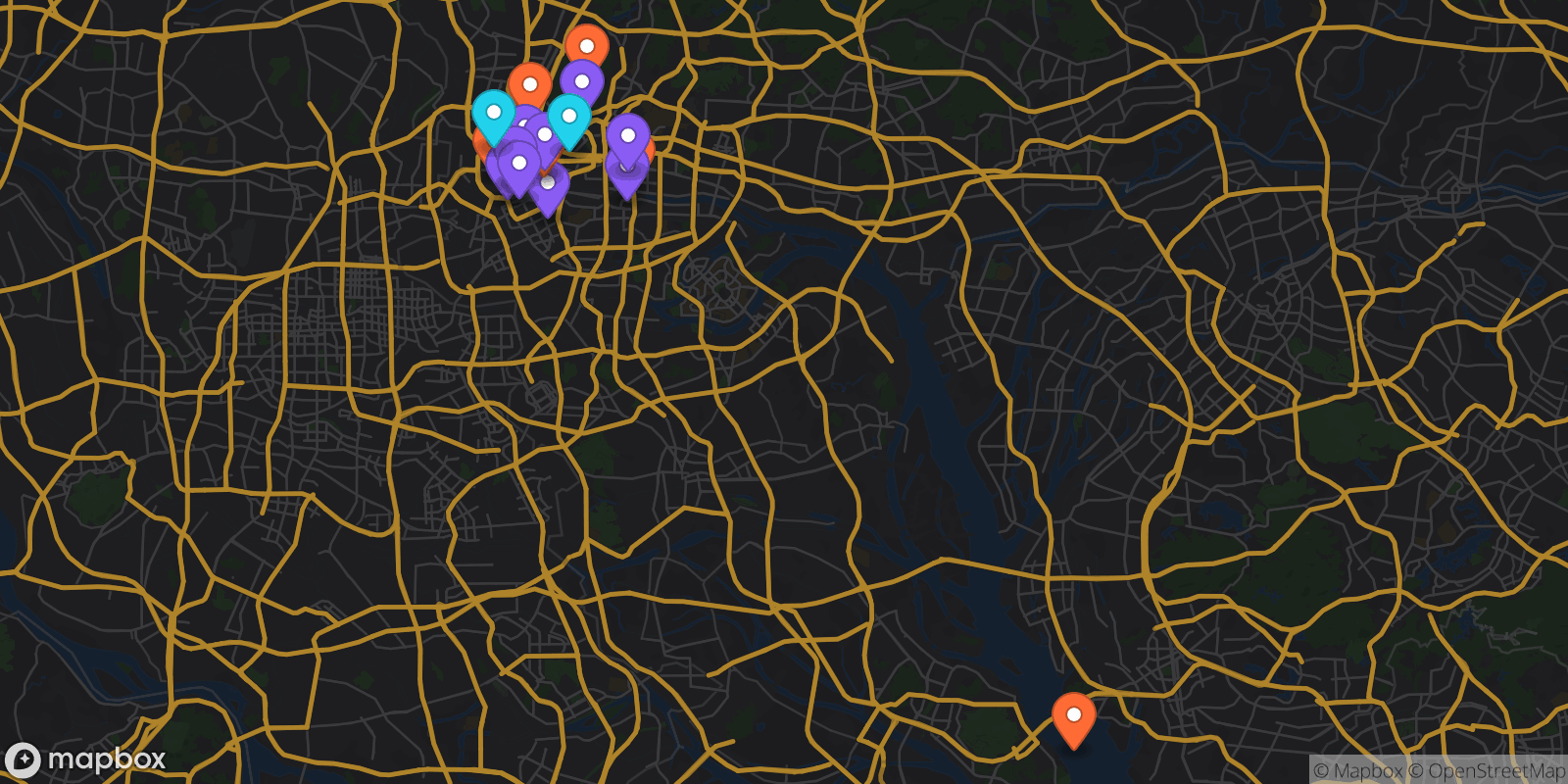 Map showing 20 locations