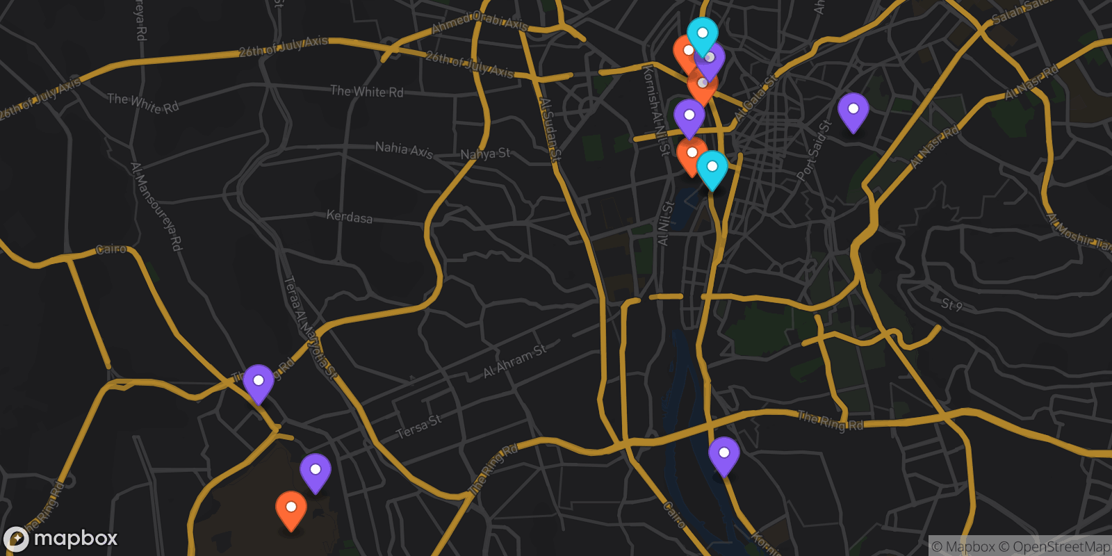 Map showing 13 locations
