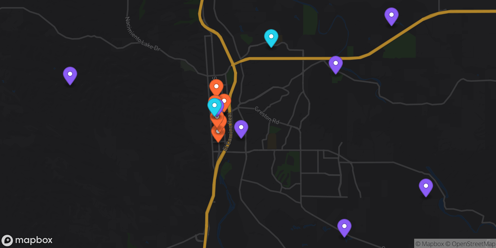 Map showing 20 locations