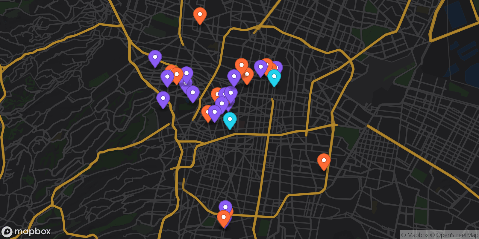 Map showing 34 locations