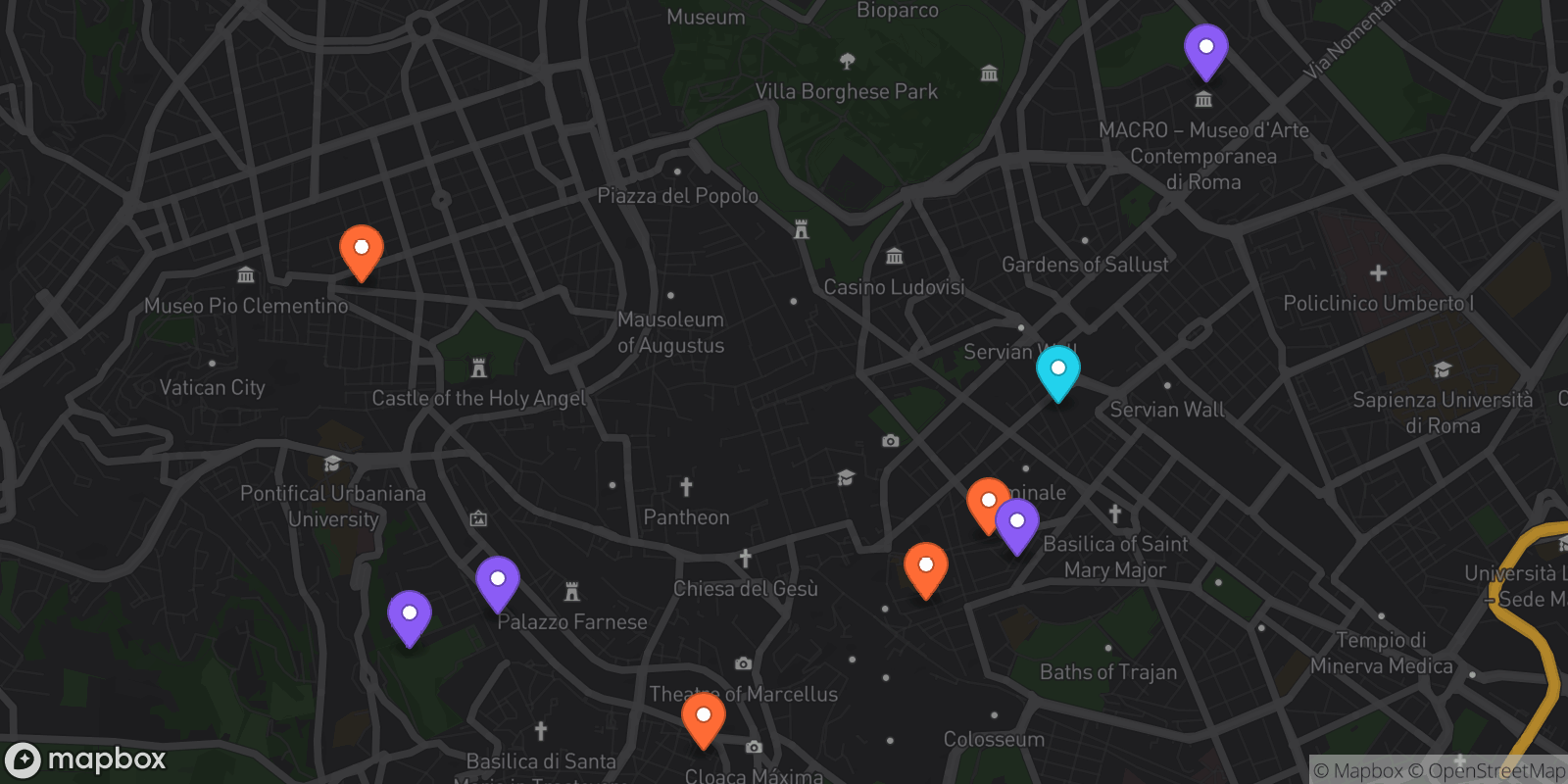 Map showing 9 locations