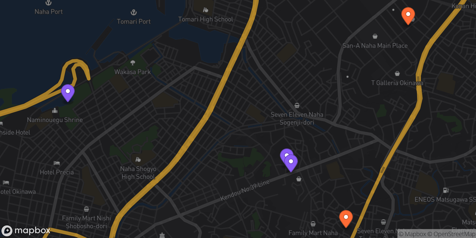 Map showing 5 locations