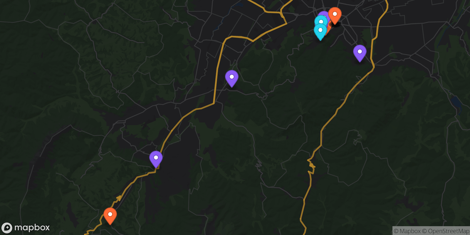 Map showing 16 locations