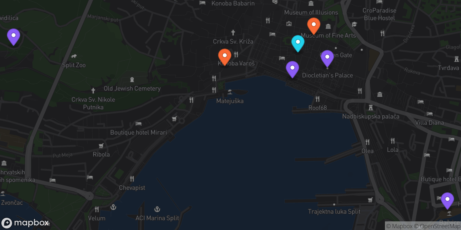 Map showing 7 locations
