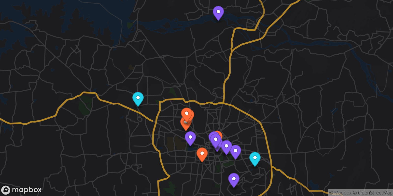 Map showing 16 locations