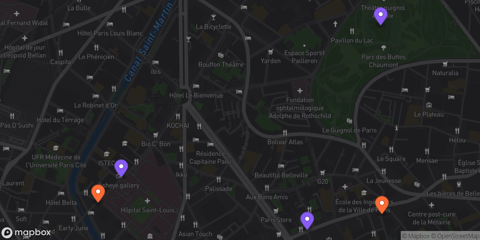 Map showing 5 locations
