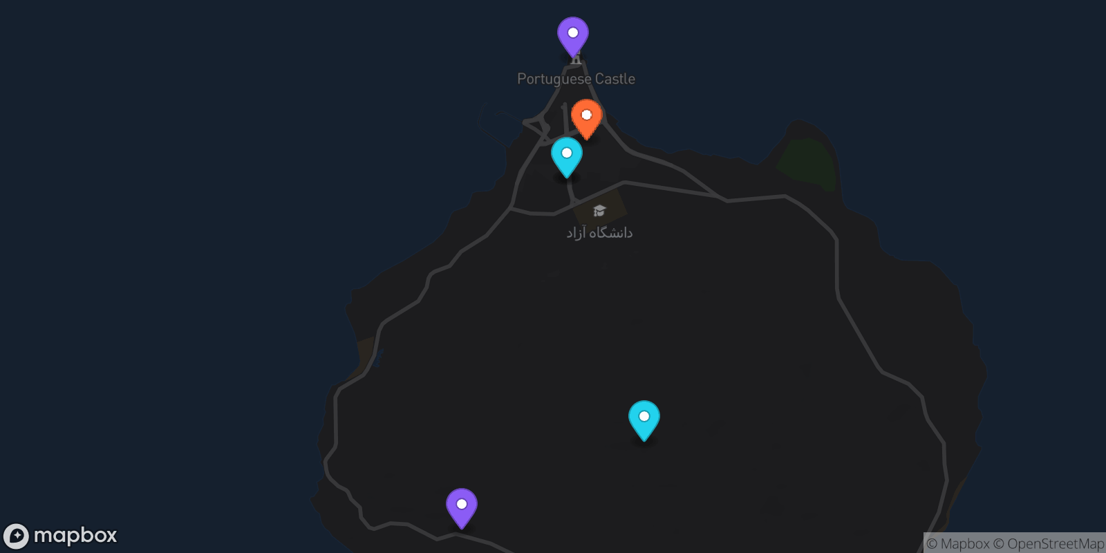 Map showing 6 locations