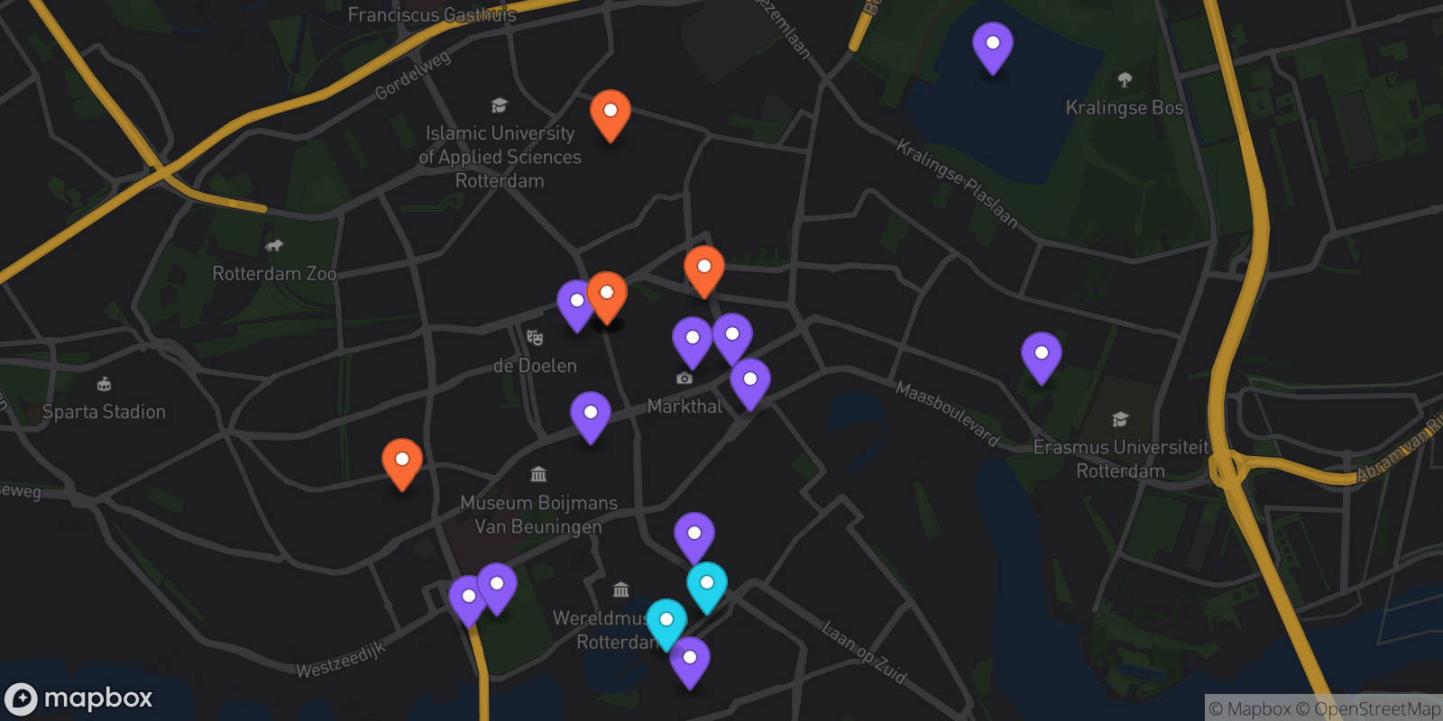 Map showing 20 locations