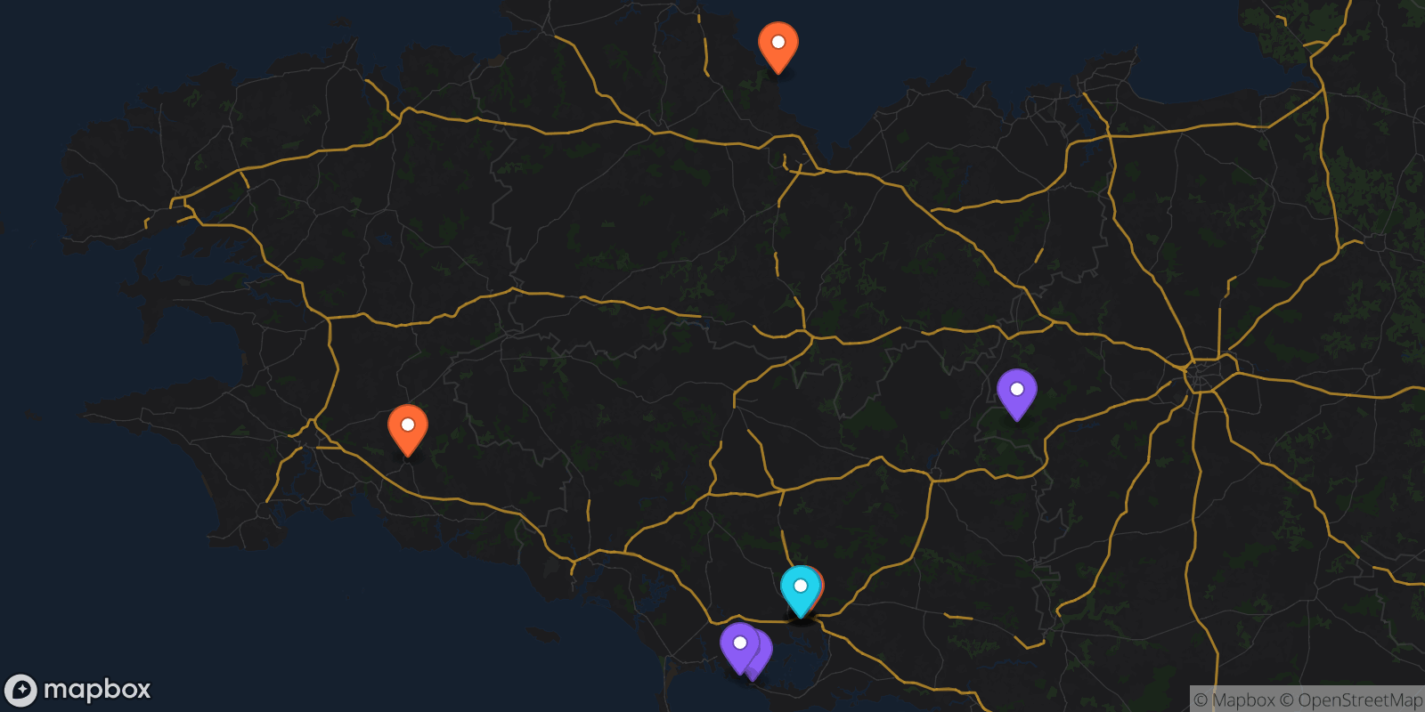 Map showing 10 locations