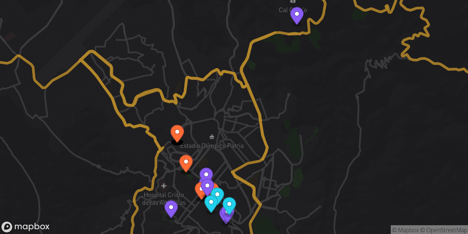 Map showing 38 locations
