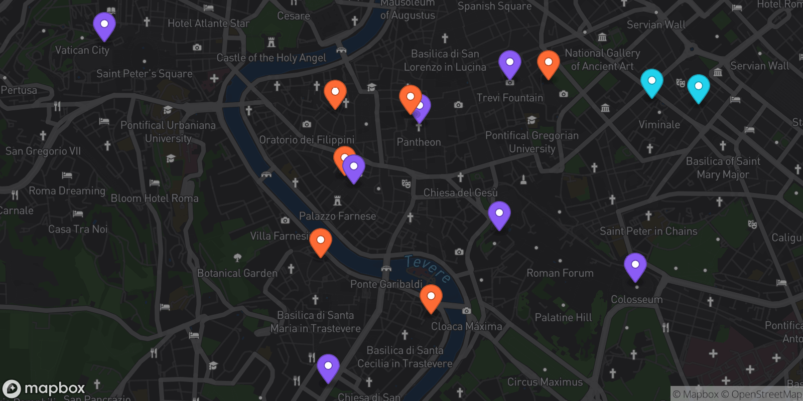 Map showing 15 locations