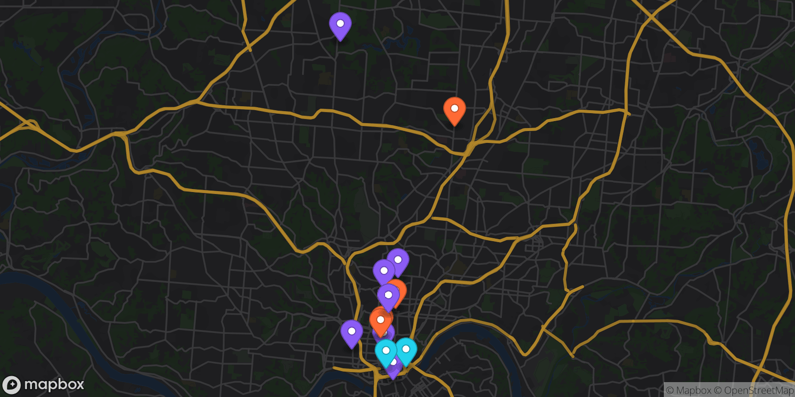 Map showing 14 locations