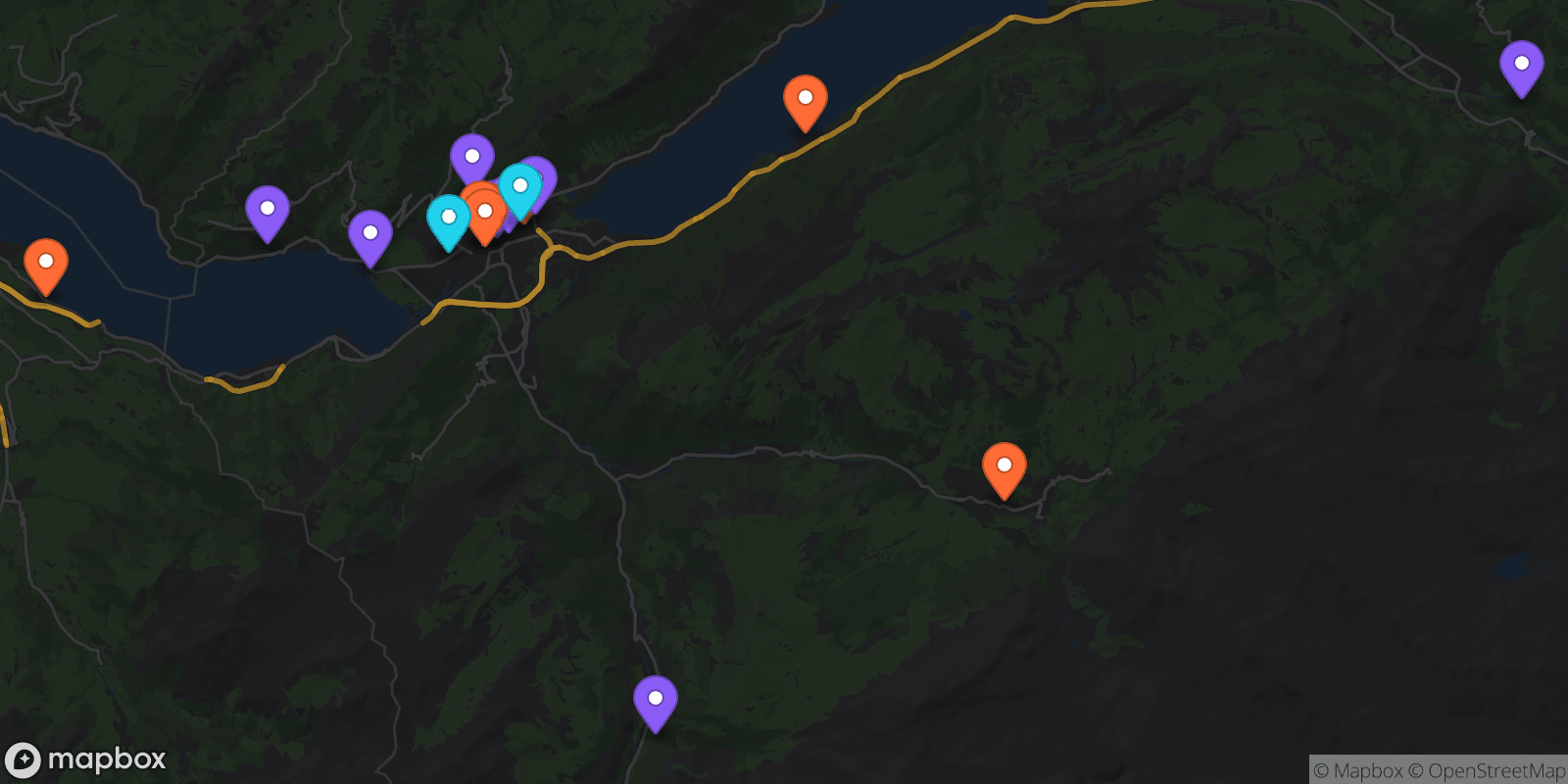 Map showing 17 locations