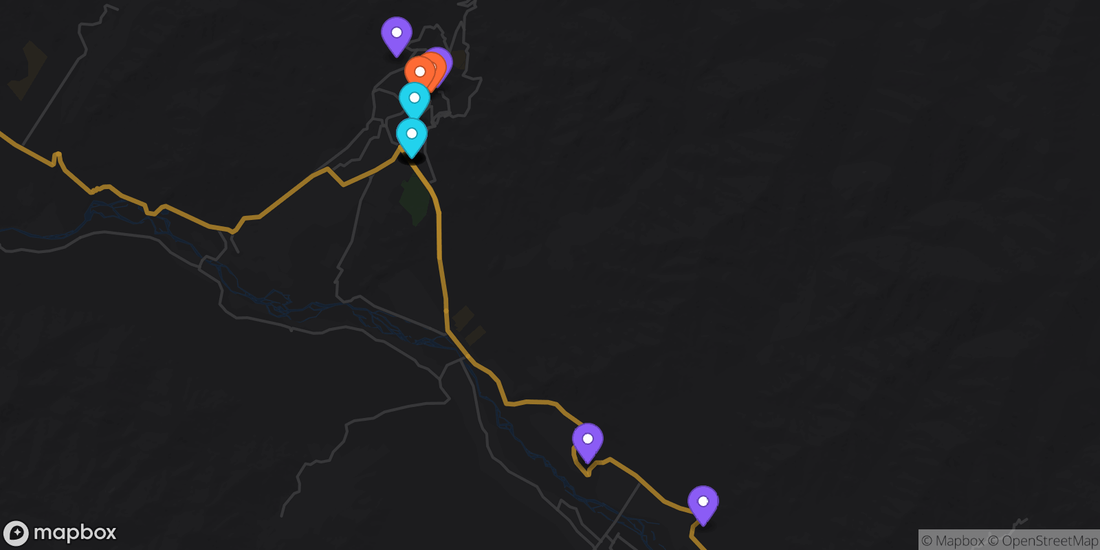 Map showing 16 locations