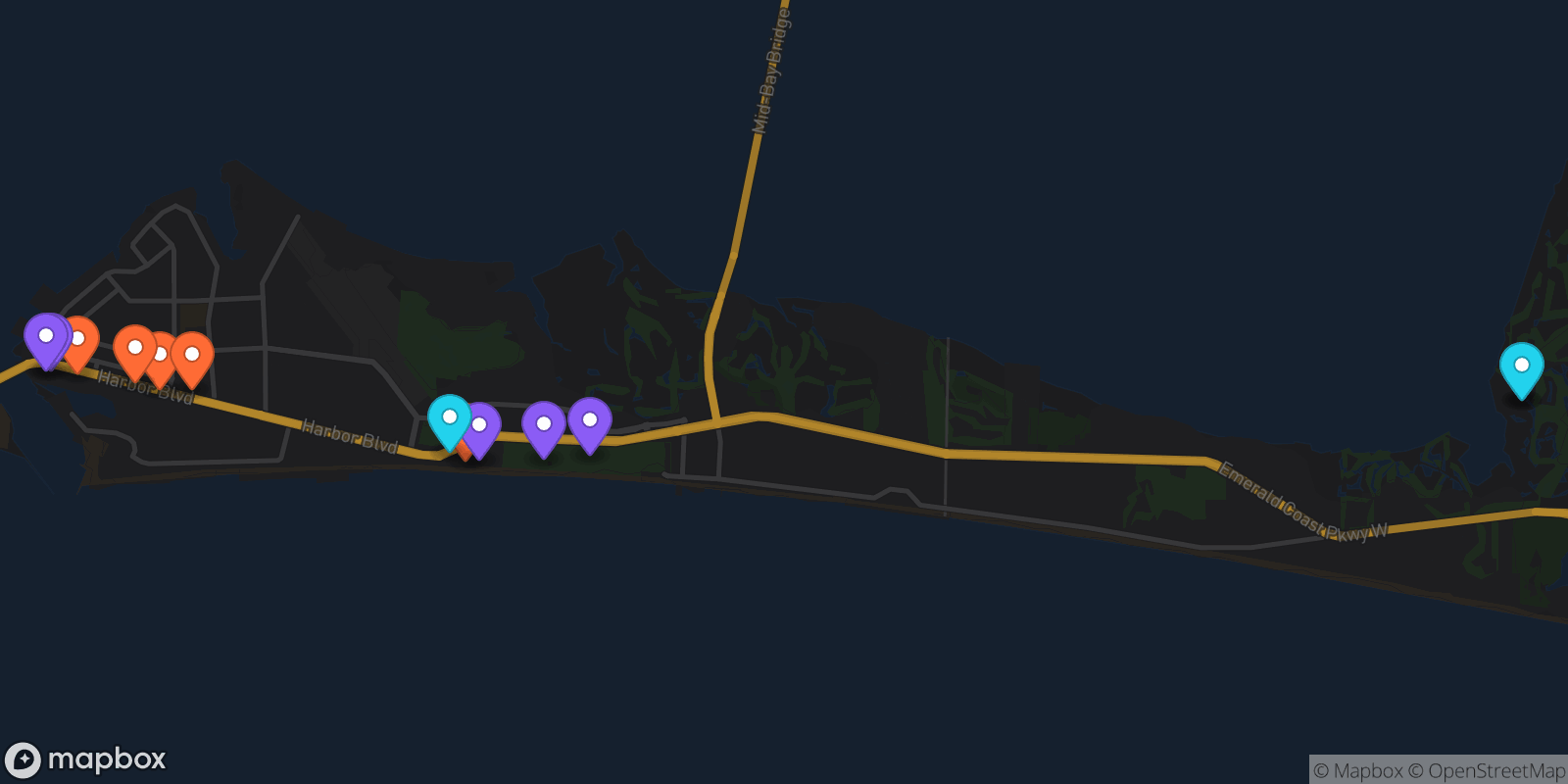 Map showing 13 locations